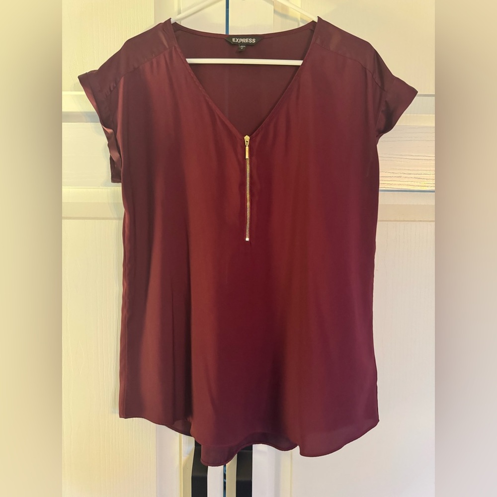 Express Silk Burgundy with Gold Zipper Women’s Blouse